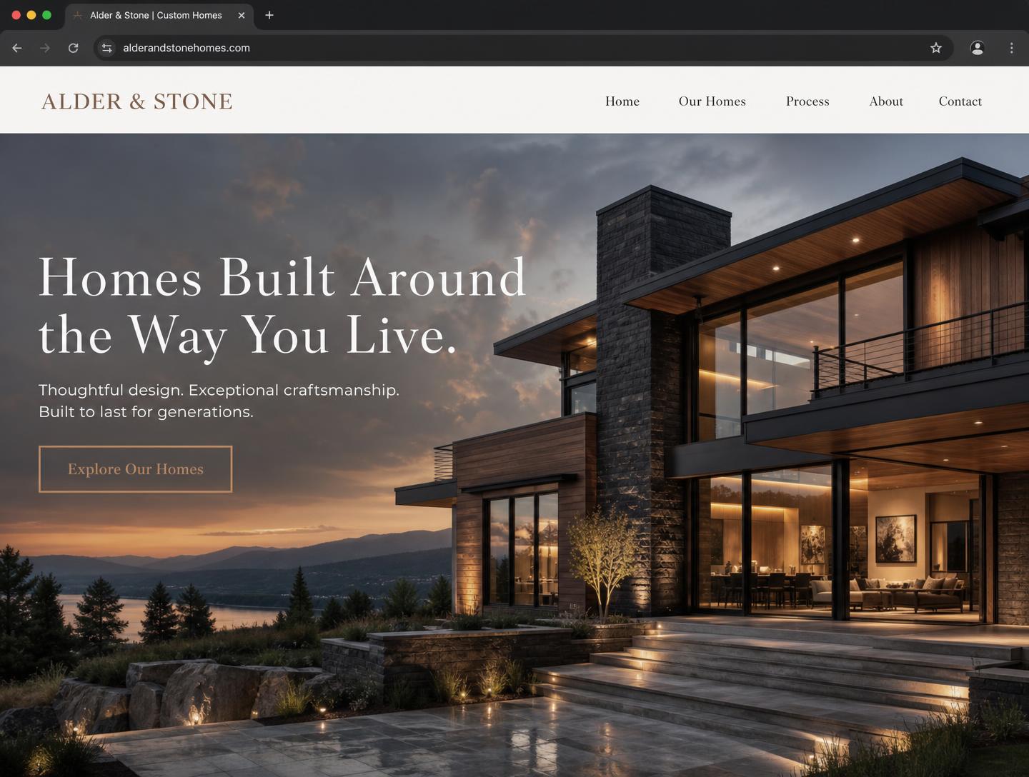 Website design for Alder & Stone Custom Homes